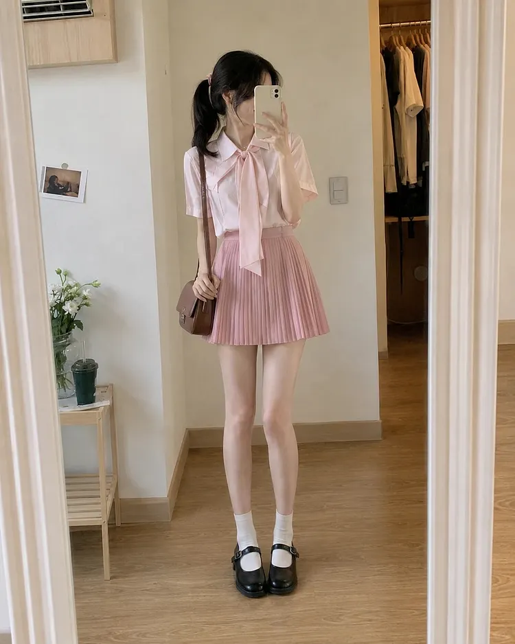 Baby Pink Pleated Mini Skirt