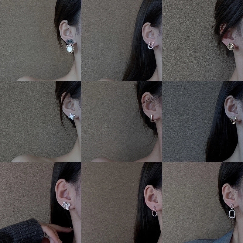 Sweet Star Flower Bow Knot Alloy Inlay Artificial Pearls Rhinestones Women’s Earrings 1 Pair