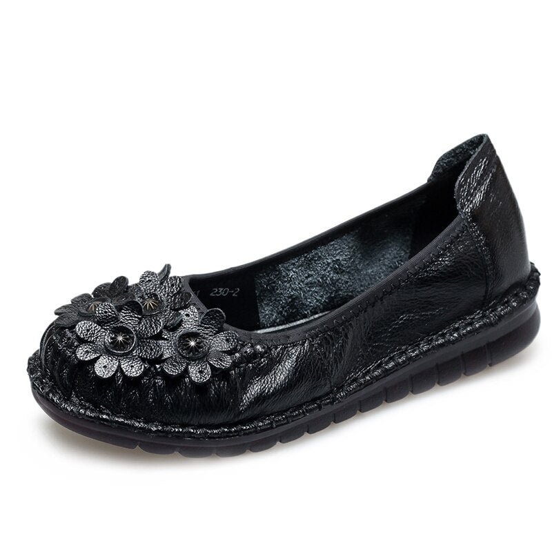 GKTINOO Women Loafers Genuine Leather Flat Heels Flower Round Toe Soft Solid Shoes Platform Ladies Shoes Zapatos De Mujer