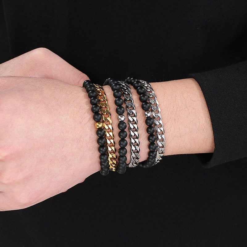 Minimalist Round 304 Stainless Steel Beaded Chain Cuban Link Chain Curb Chain Bracelets In Bulk