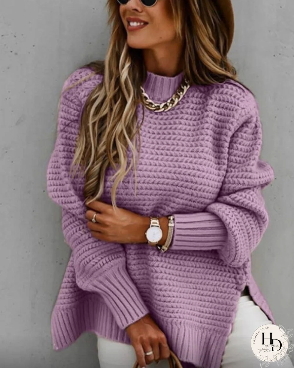 Hand Twist Split Solid Sweater