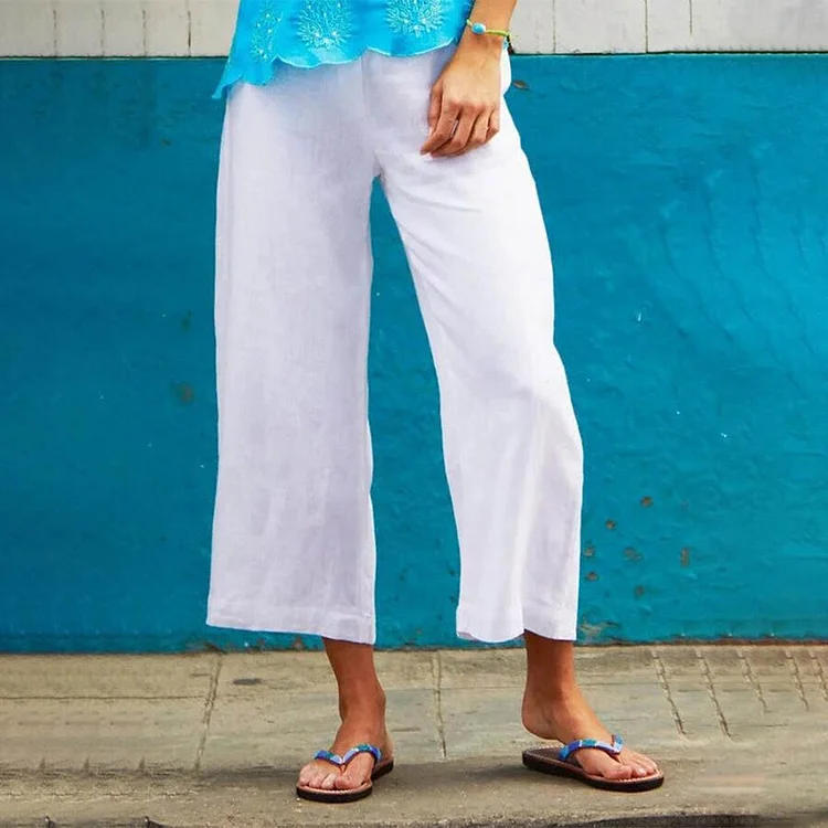 Women's Solid Color Casual Loose Cotton Linen Nine-Quarter Pants