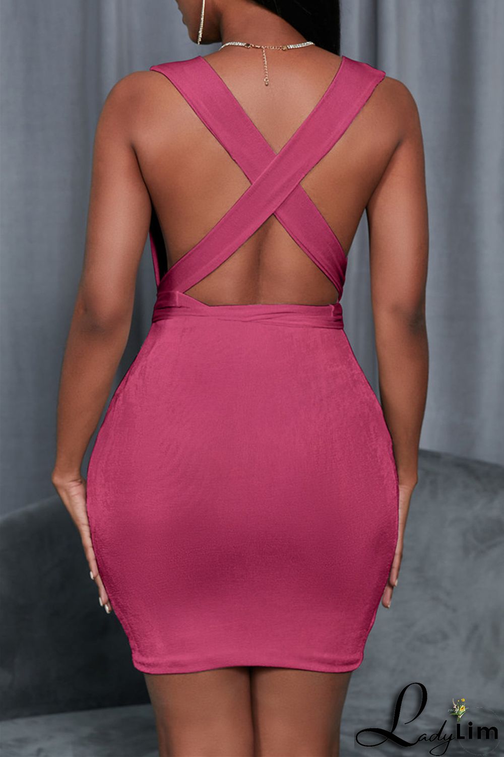 White Fashion Casual Solid Backless V Neck Sleeveless Dress