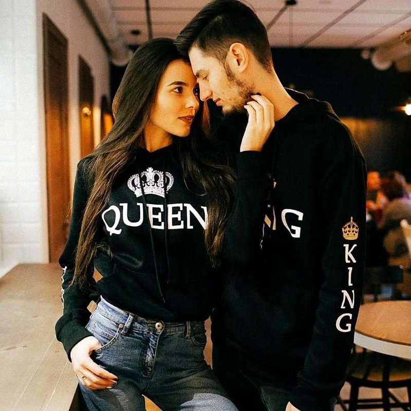 King Queen Printed 1PC Couple Matching Hoodie Sweatshirt-VESSFUL