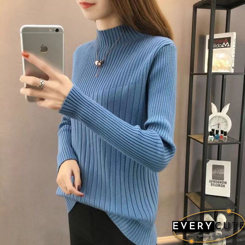 Fashion Mock Neck Harajuku Knitted Sweater Women Autumn Slim Solid Long Sleeve Top Korean Female Y2k Clothes New Pullovers