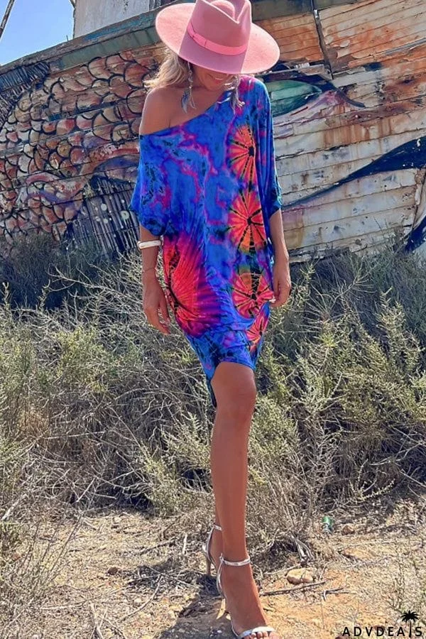 Wonderful Life Tie-dye Print Stretch Oversized Mini Dress