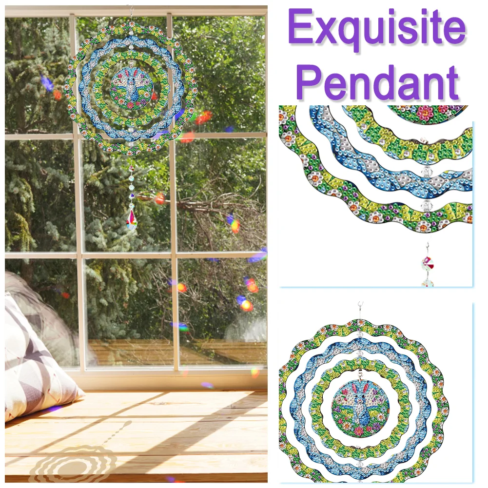 DIY Diamond Painting Rotating Wind Chime Diamond Art Hanging Pendant (Rabbit)