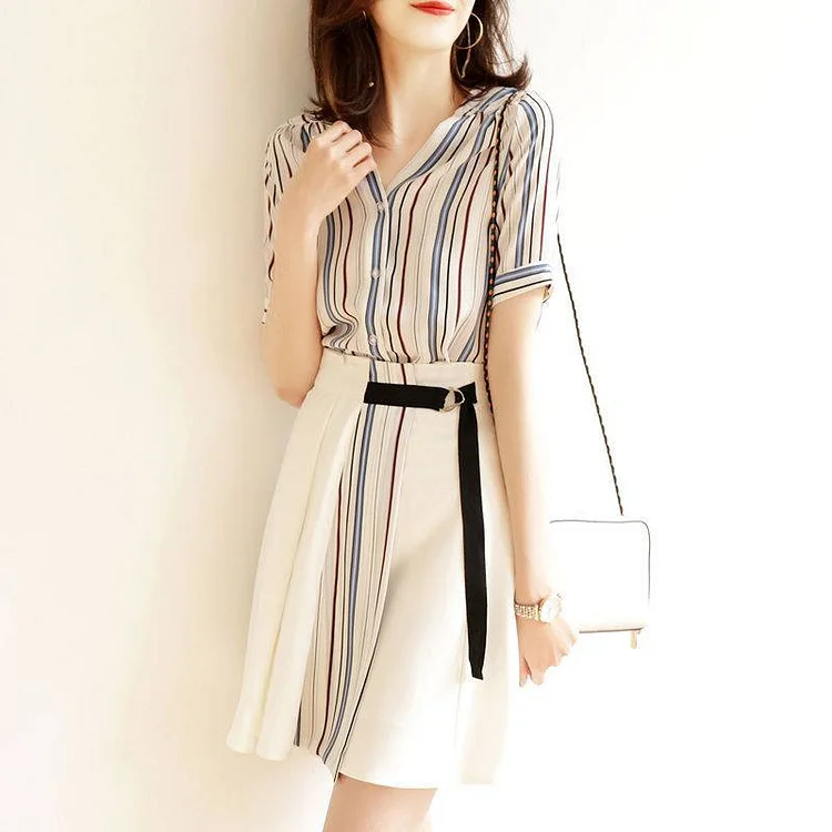 Striped A-Line Short Sleeve Dresses QueenFunky
