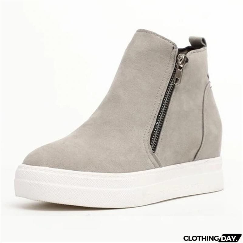 Comfortable Side Zipper Platform Wedge Heel Suede Shoes