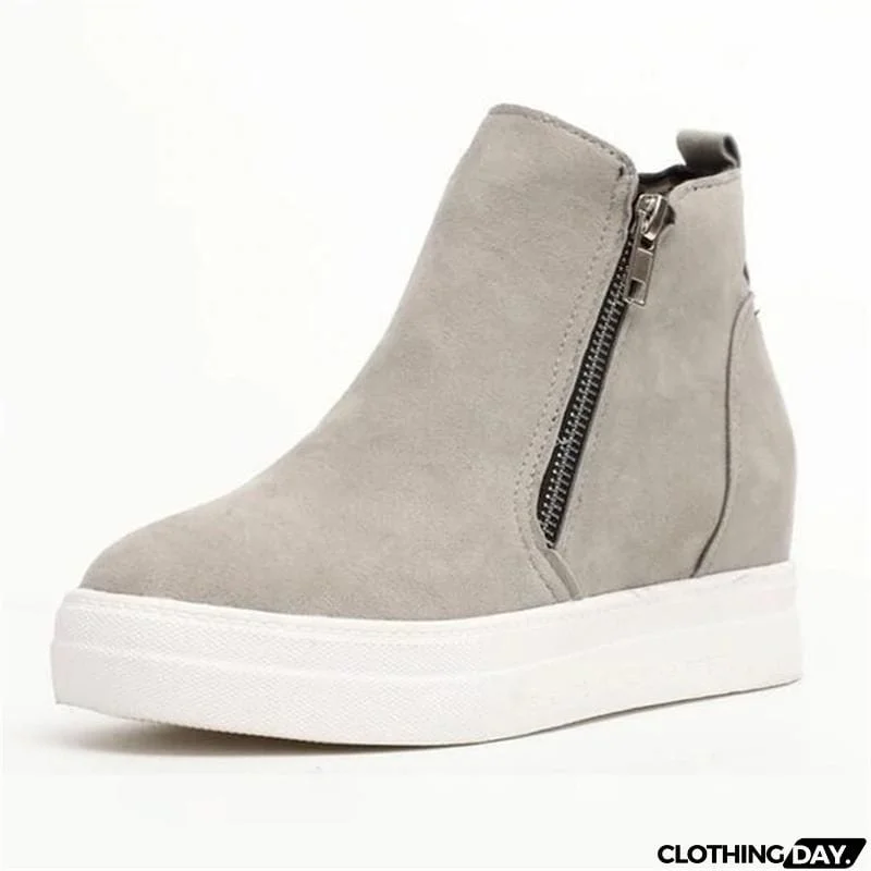 Comfortable Side Zipper Platform Wedge Heel Suede Shoes
