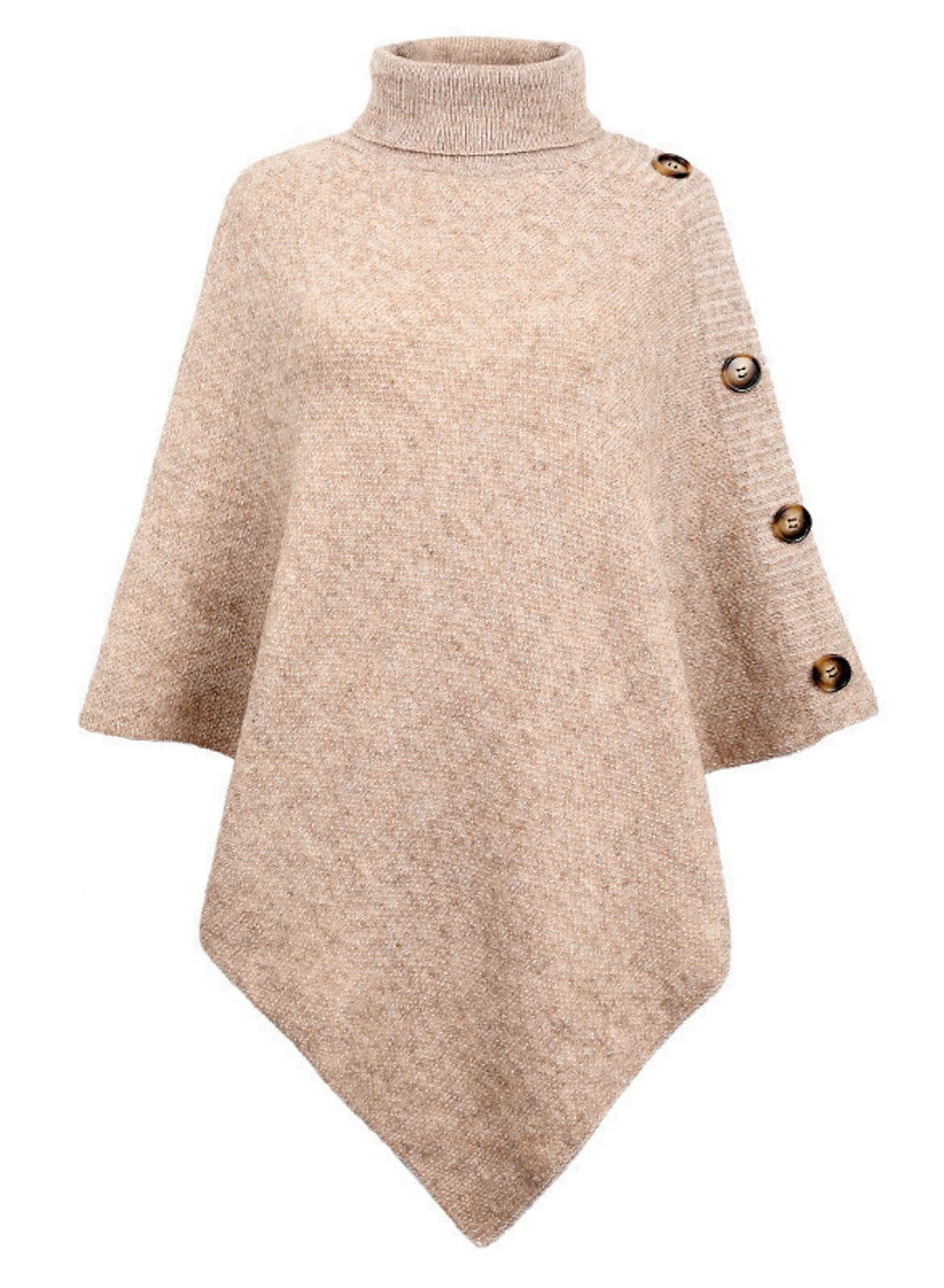 Women's Shirt Shrugs Plain Button Crochet Long Sleeve High Neck Ponchos Capes