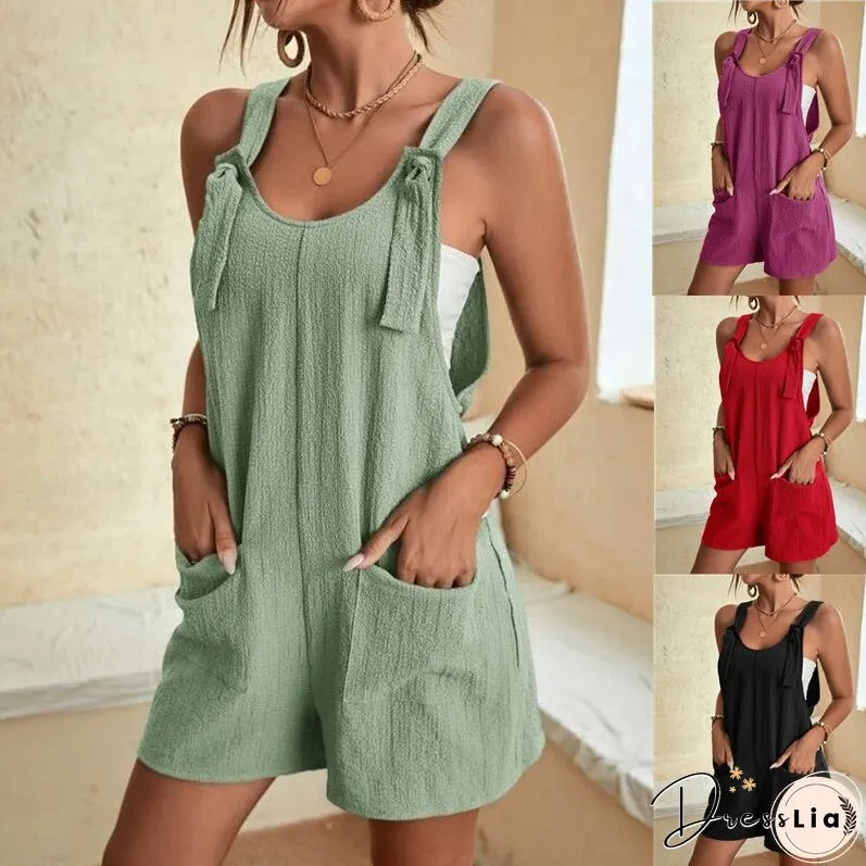Women's Clothing Summer Casual Fashion Suspender Shorts Jumpsuit