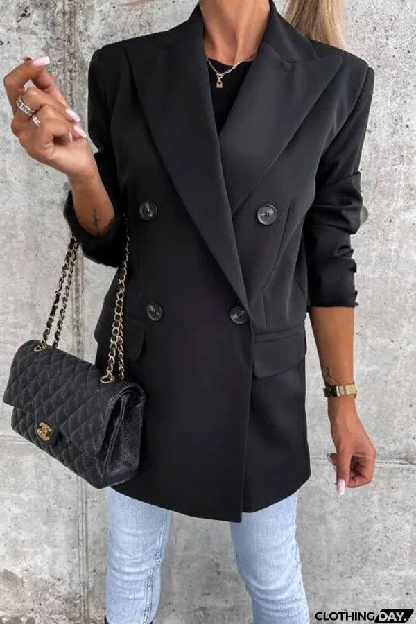 women's double-breasted fashion mid-length suit jacket