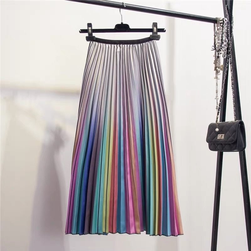 Marwin 2019 Spring New-Coming Women Skirts Rainbow Striped A-line Mid-Calf Skirts High Street European Style High Quality Skirts