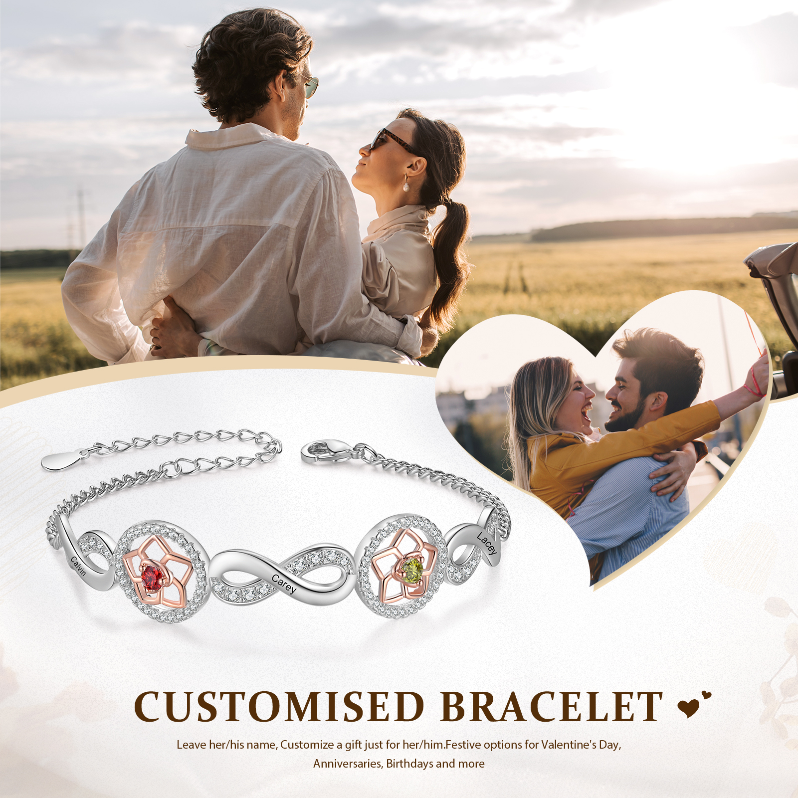 Personalised Women's Bracelet Custom 2 Birthstones & 2 Names Infinity Bracelet Birthday Gift for Her-Jessemade AU