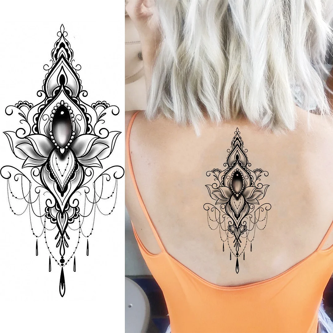 Black Lotus Pendant Temporary Tattoos For Women Adult Rose Flower Jewelry Fake Tattoo Fashion Calf Waterproof Half Sleeve Tatoos