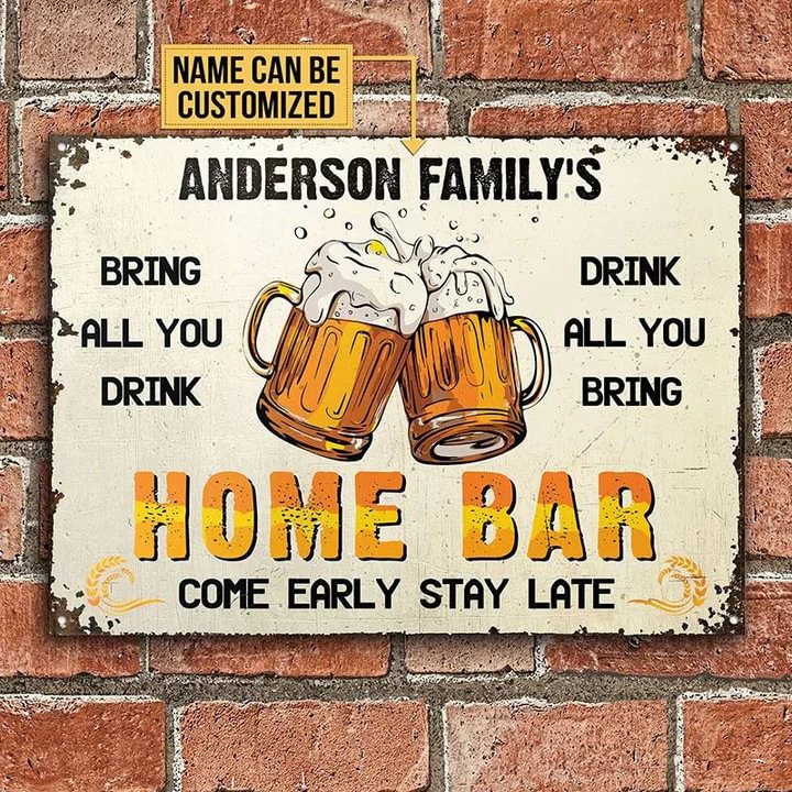 Beer Home Bar White Rectangle Metal Sign Custom Name