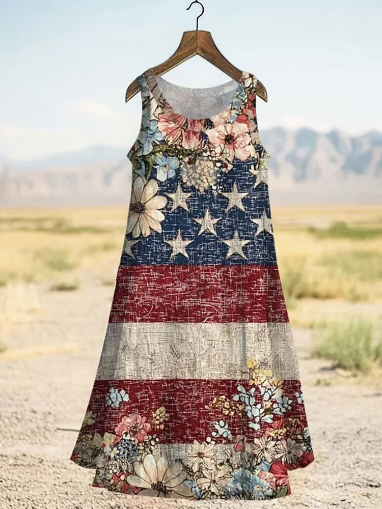 Women's Vintage Independence Day Linen Blend Tank Dress