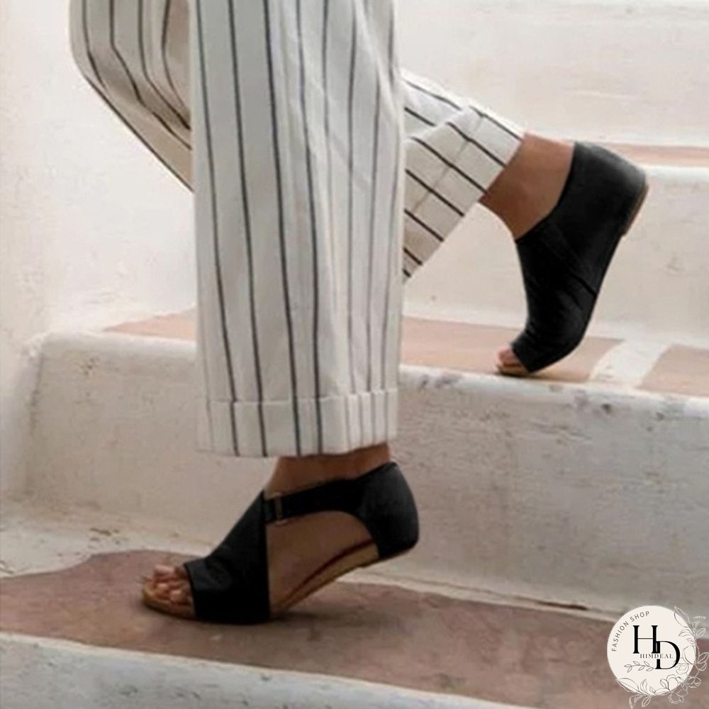 Colors Fashion Women Summer Shoes Leather Flat Sandals Buckle Strap Slippers Fish Mouth