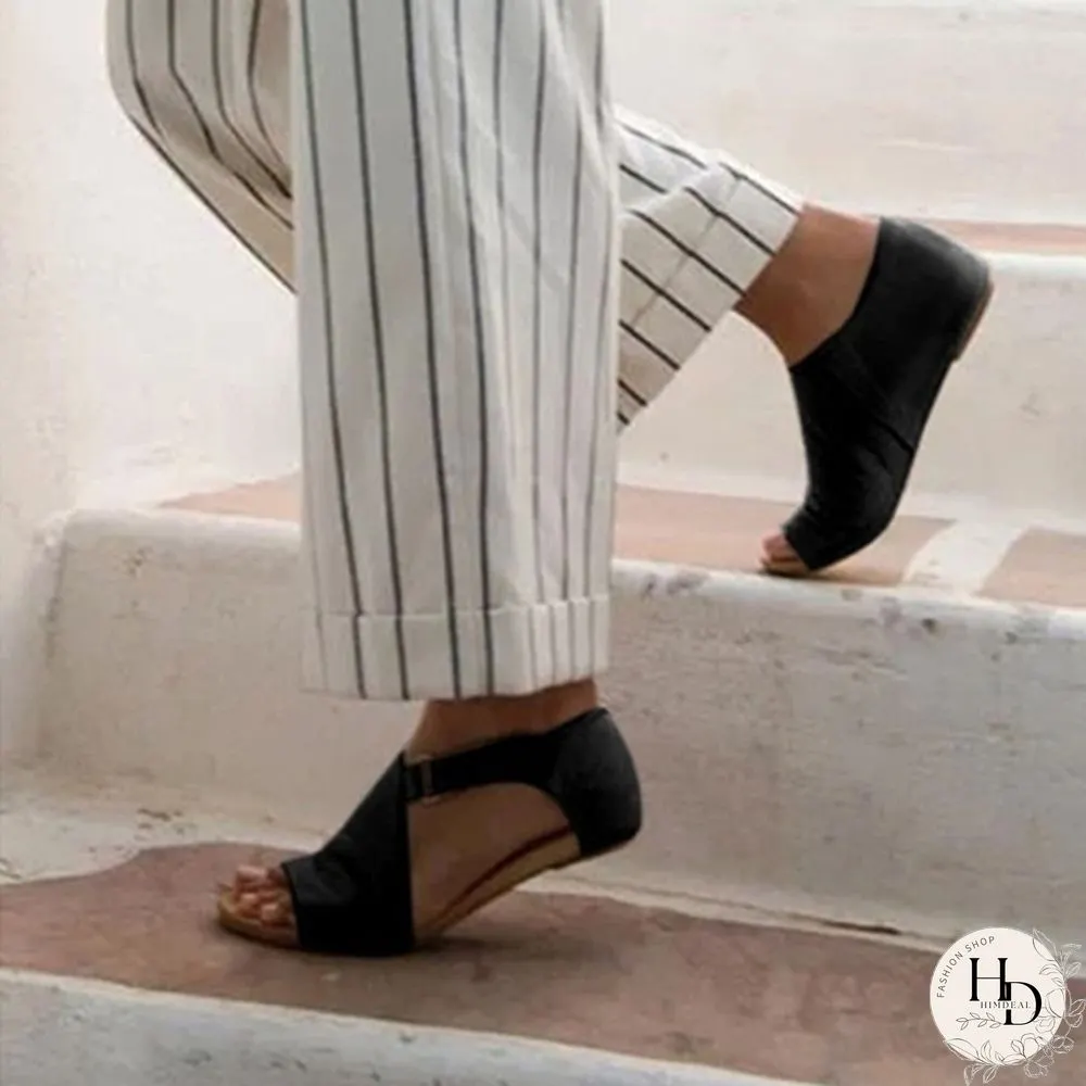 Colors Fashion Women Summer Shoes Leather Flat Sandals Buckle Strap Slippers Fish Mouth