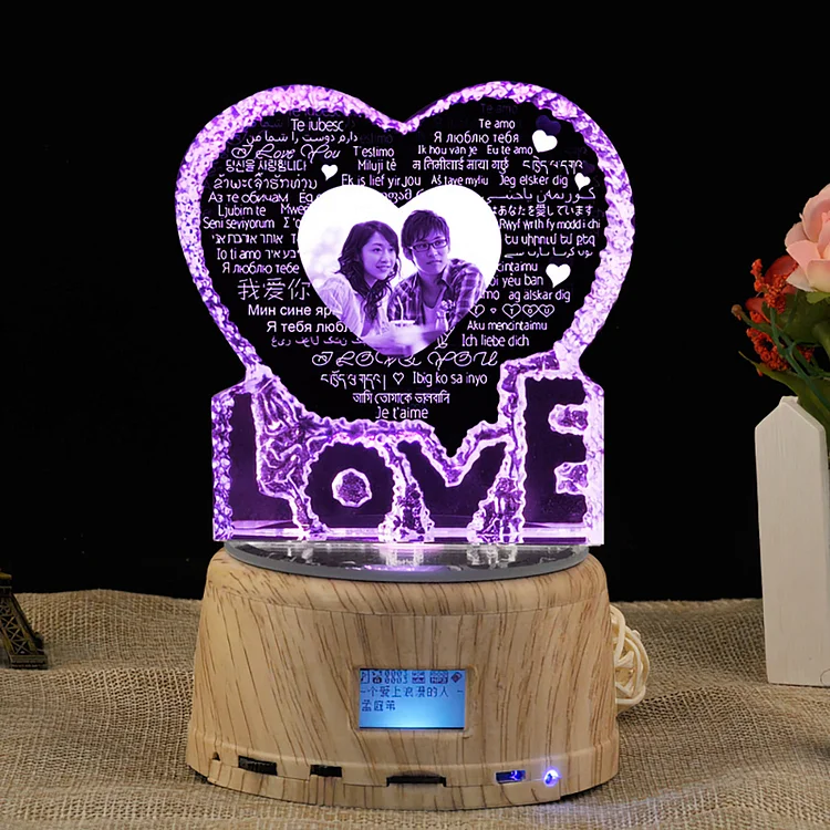 Custom Photo Auto-Rotating Love Photo Frame Crystal Lamps