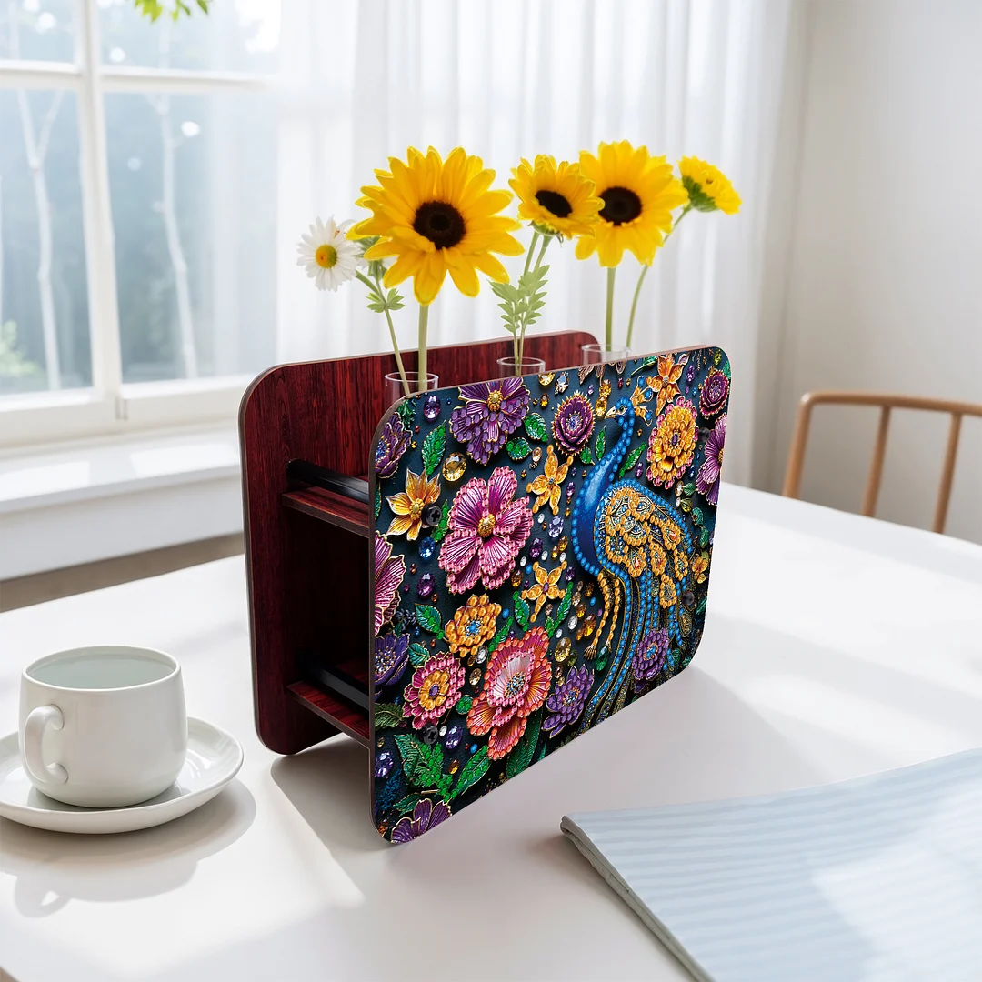 Gem Peacock DIY Diamond Painting Wooden Tube Vase for Adults Gift Home Decor