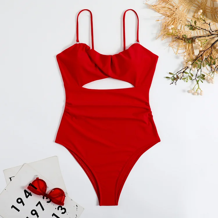 Sling Cut Out Solid Color One Piece Swimsuit
