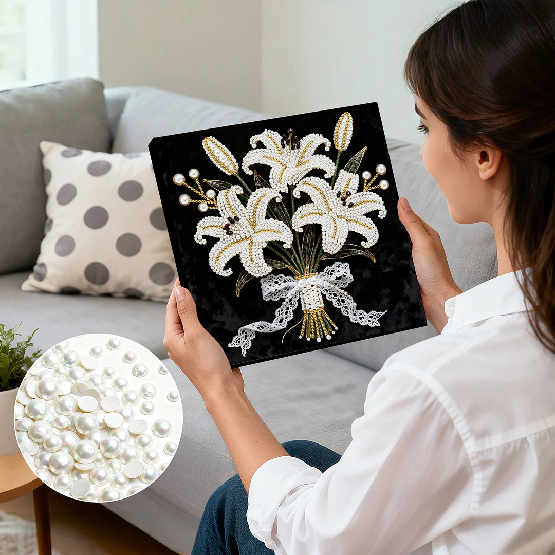 Blooming Flowers DIY Pearl Diamond Art Kit for Adult Home Decor 25x25cm With Frame