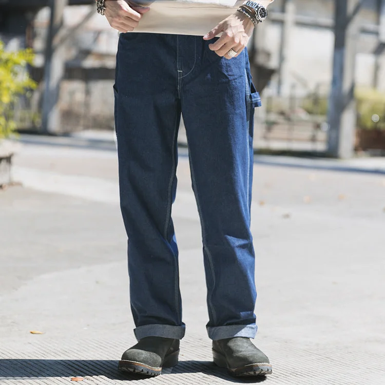 Male Waiter Non Stock American Retro Heavy Pound Denim Trousers Men's Loose Straight Striped Workers