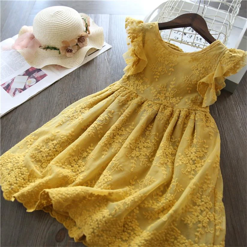 Girls Dress Lace Floral Embroidery Girls Clothes Flower Design Backless Bow Elegant Kids Dresses For Girls Casual Wear 3 8 Y