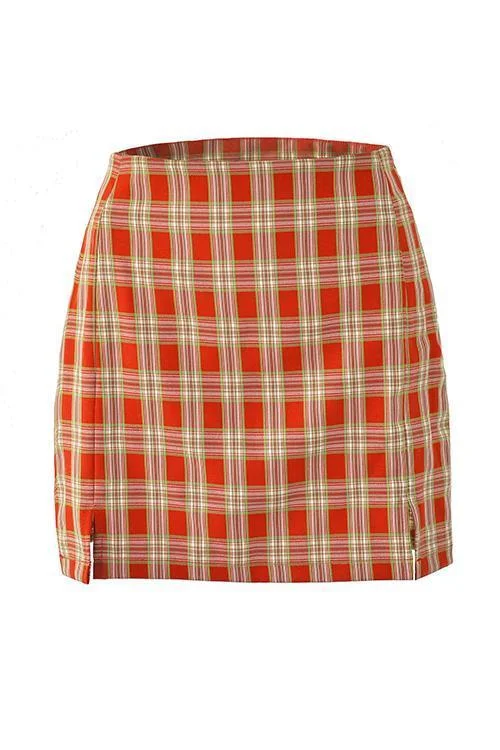 Women Plaid Slit Mini Skirts