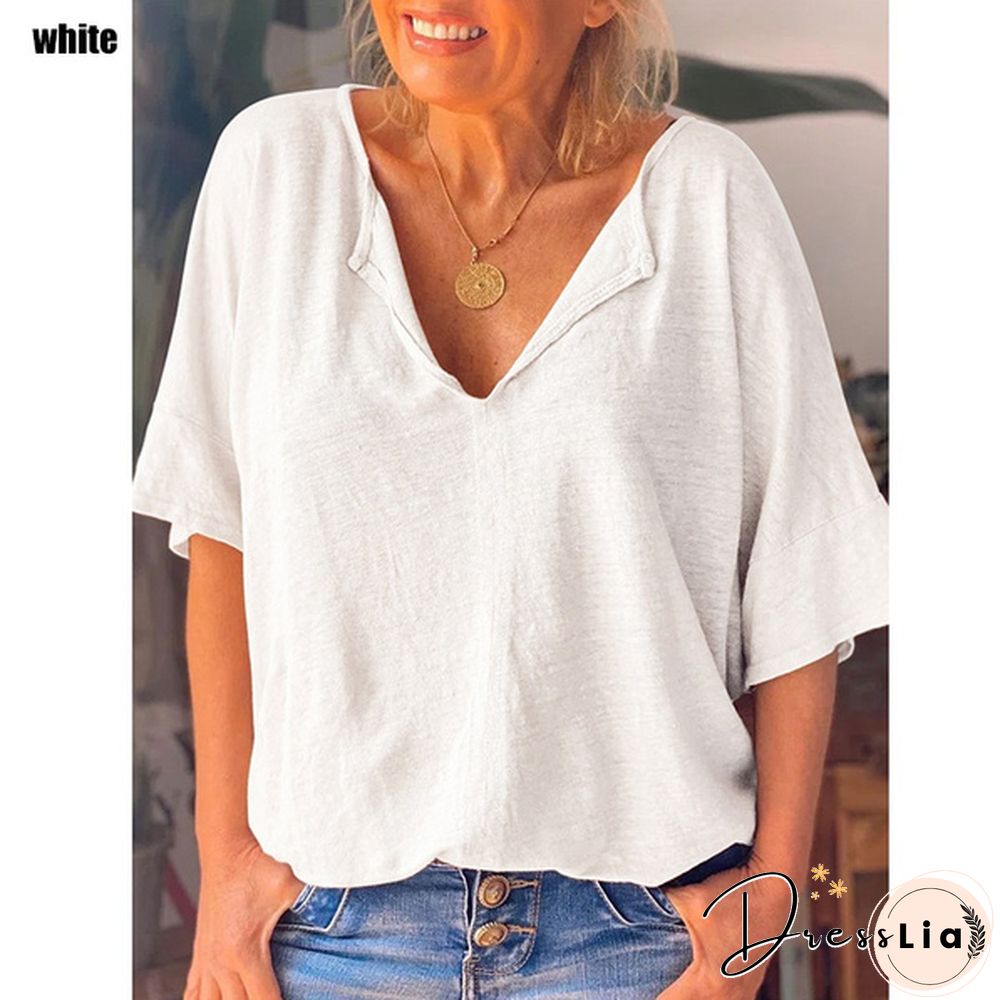 New Women's Plus Size T-shirt Short-sleeved Loose Cotton Casual Pullover Bottoming Shirt Top Multicolor