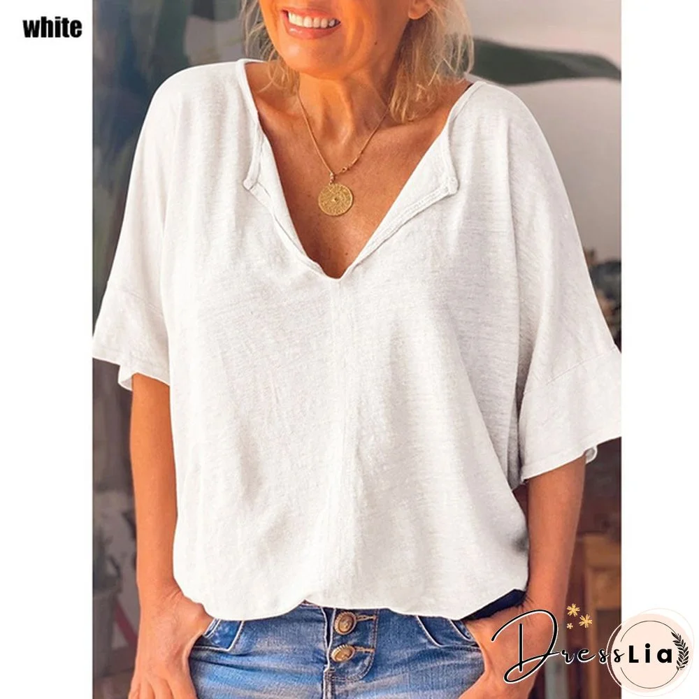 New Women's Plus Size T-shirt Short-sleeved Loose Cotton Casual Pullover Bottoming Shirt Top Multicolor