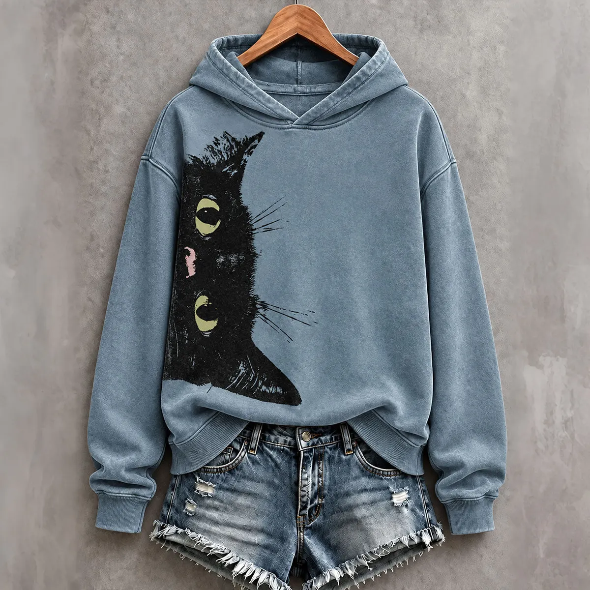 Comstylish Women's Retro Black Cat Print Hoodie