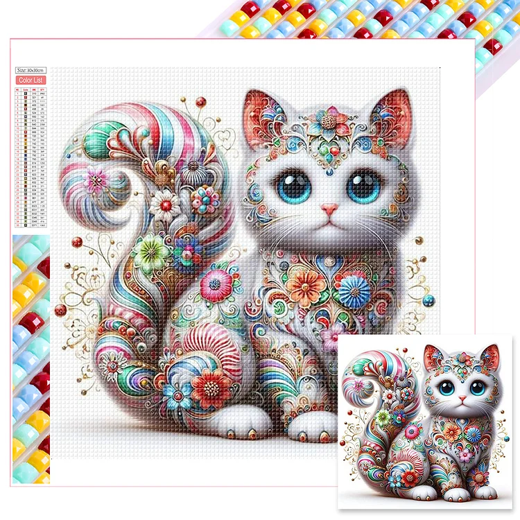 White Cat 30*30CM (Canvas) Full Square Drill Diamond Painting gbfke