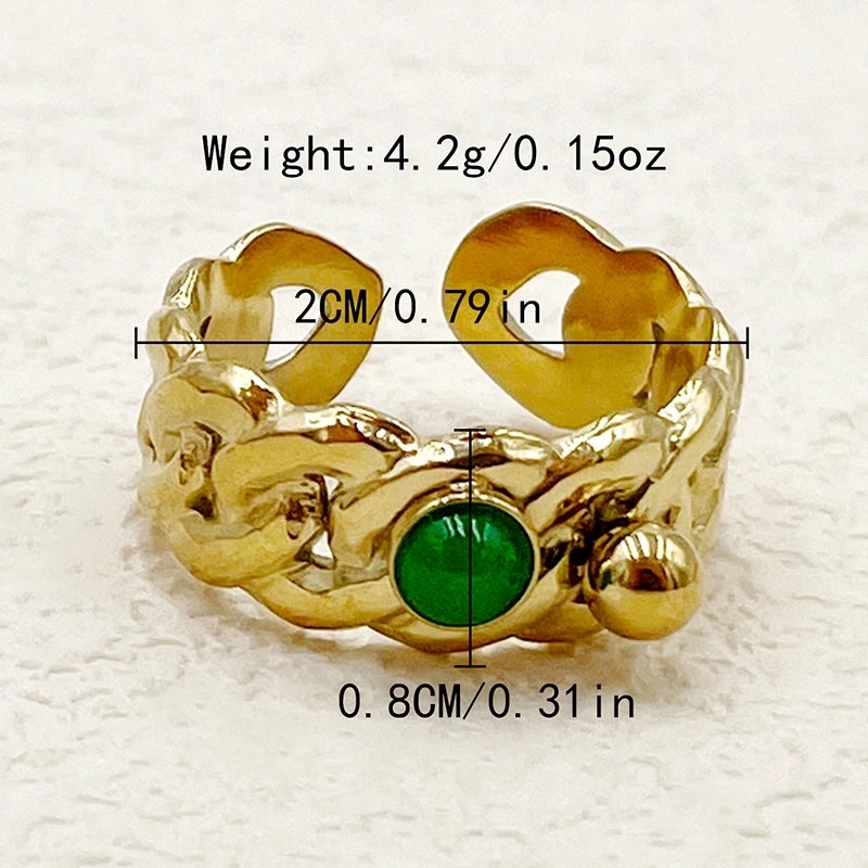 Vacation Roman Style Heart Shape Flower 304 Stainless Steel 14K Gold Plated Natural Stone Zircon Rings In Bulk