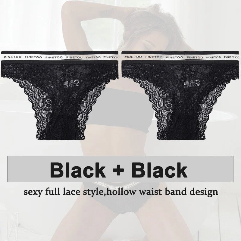2PCS/Set Underwear Lace Panties Women's Lingerie Sexy Panties Female Underpants Floral Lace Perspective Waist Band Briefs Panty