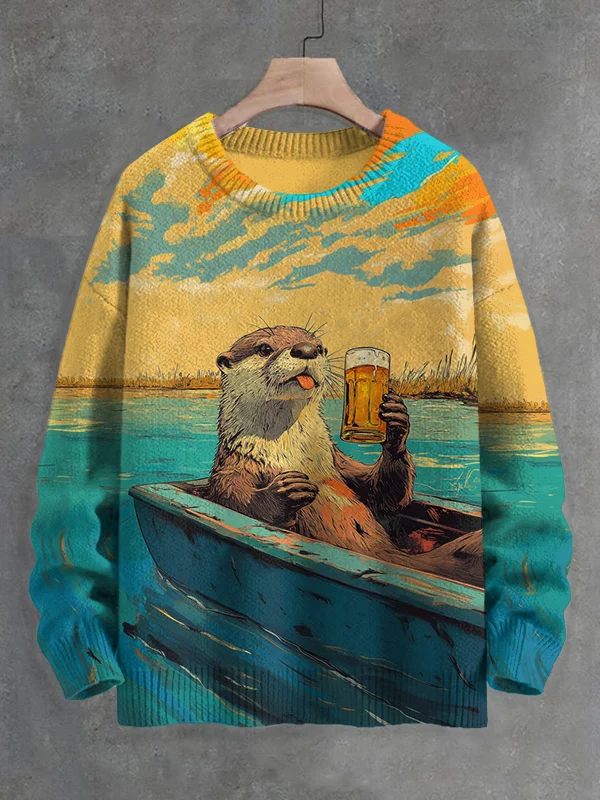 Men's Otter Drifts In A Boat Print Knit Sweatshirt
