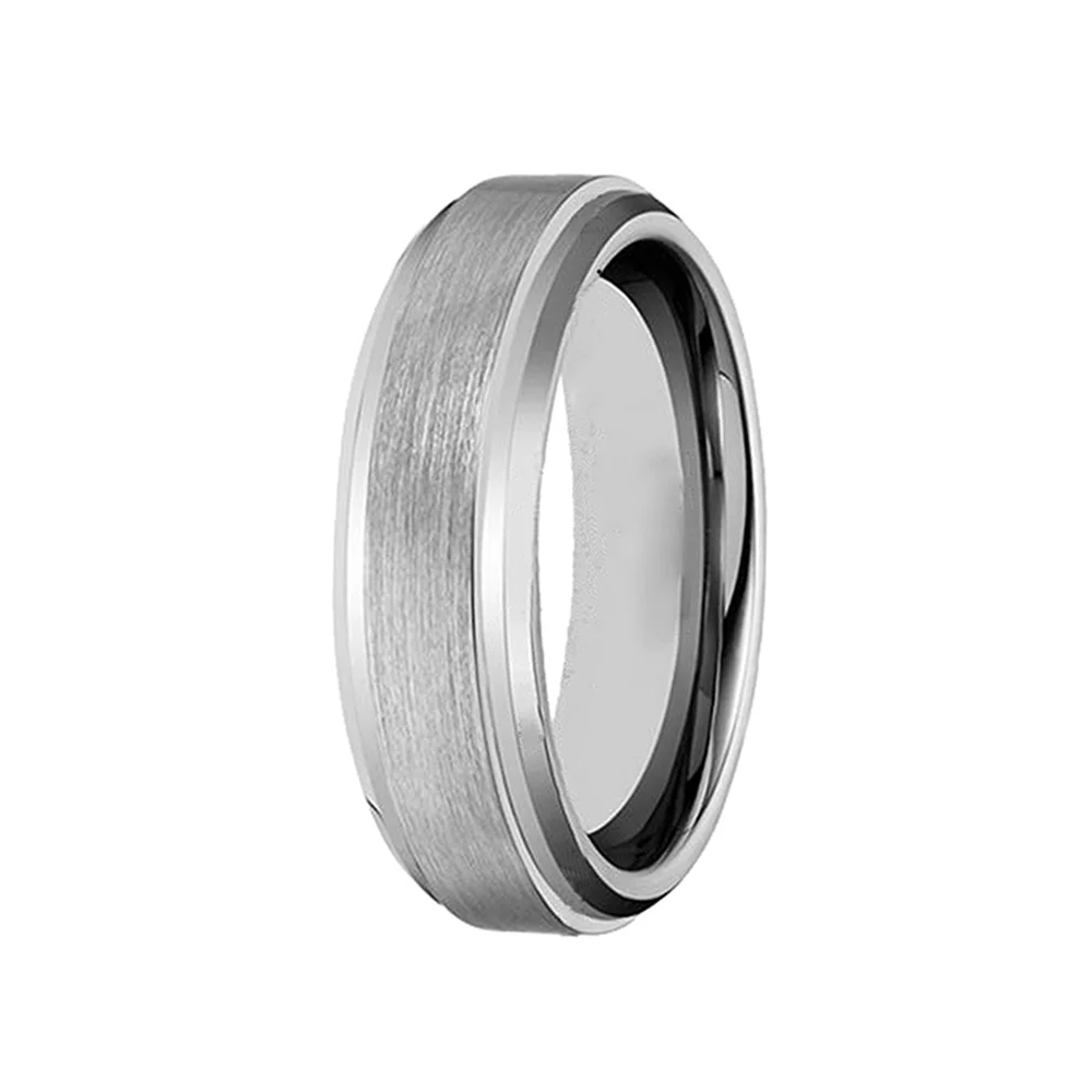 6MM 8MM Silver Matte Brushed Step Edge Tungsten Carbide Men Wedding Bands