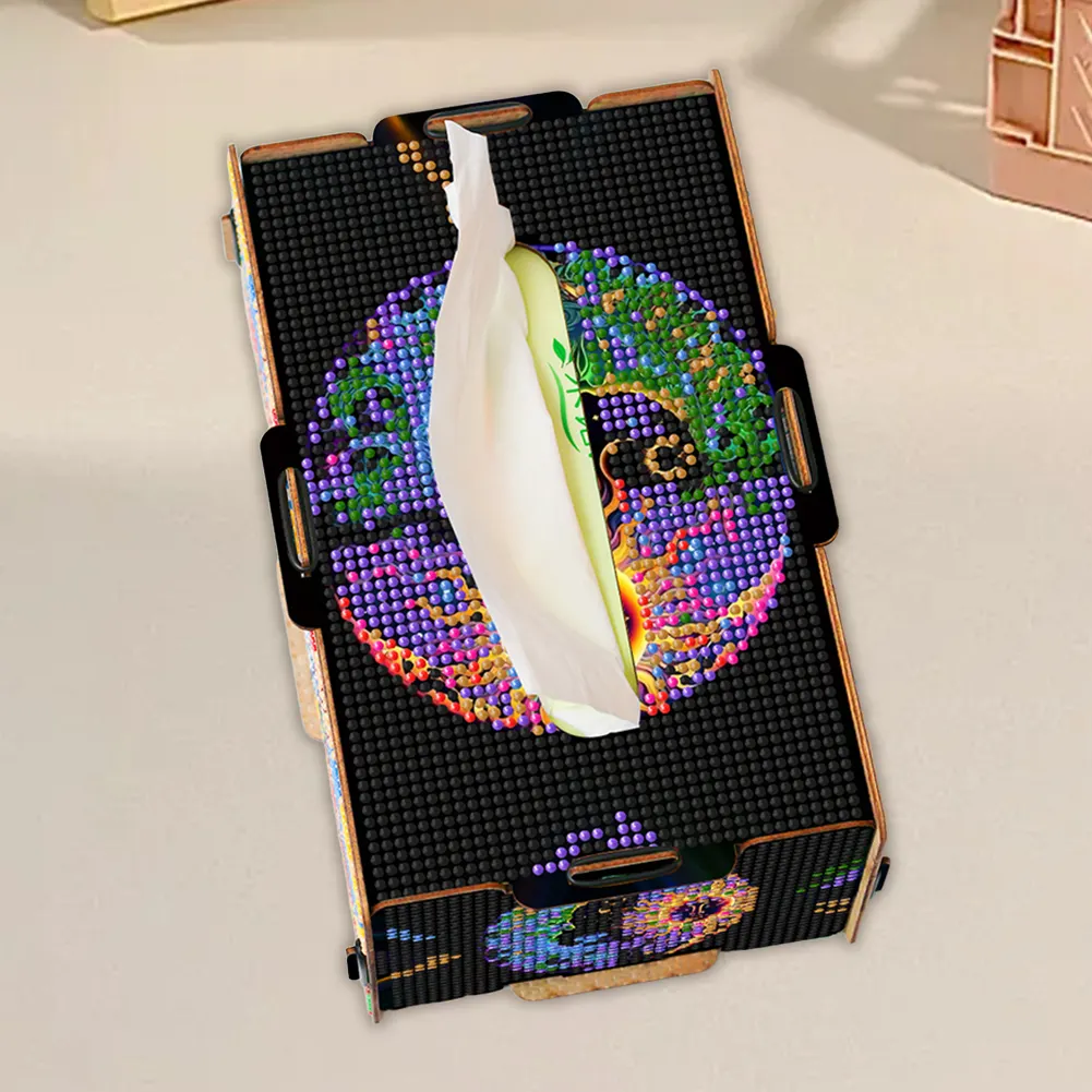 Sun and Moon Diamond Painting Tissue Box Wooden Diamond Art Tissue Storage Box