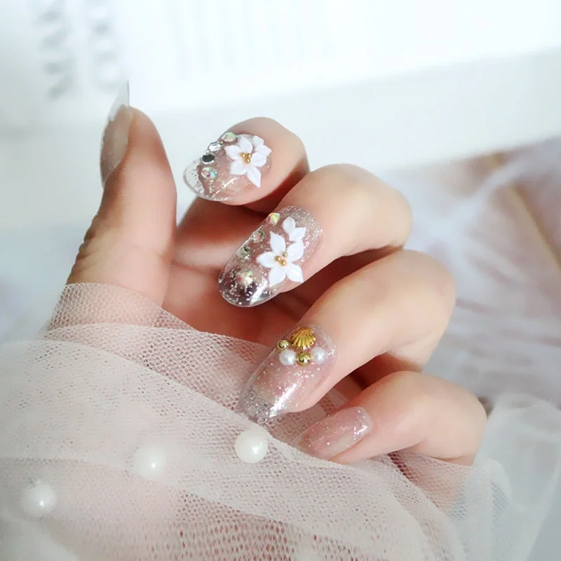 Fashion 24pc/set 10 Sizes Fake Nails Full Cover French False Nail Tips With Double-Sided Nail Adhesive Tab Press On Nails Art-Nail Inspo