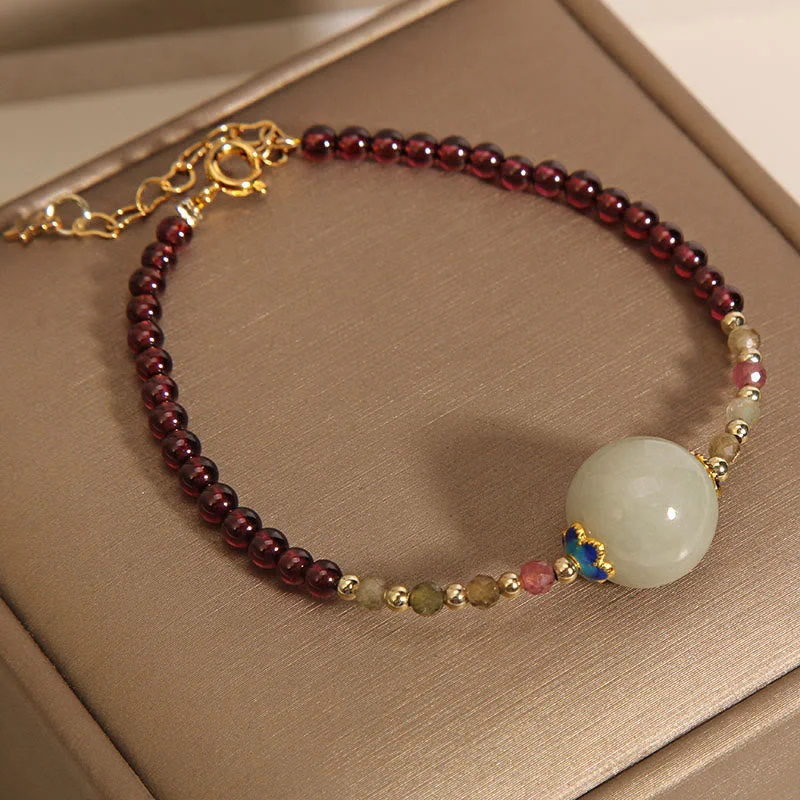 Garnet Jade Bead Peace Buckle Protection Bracelet