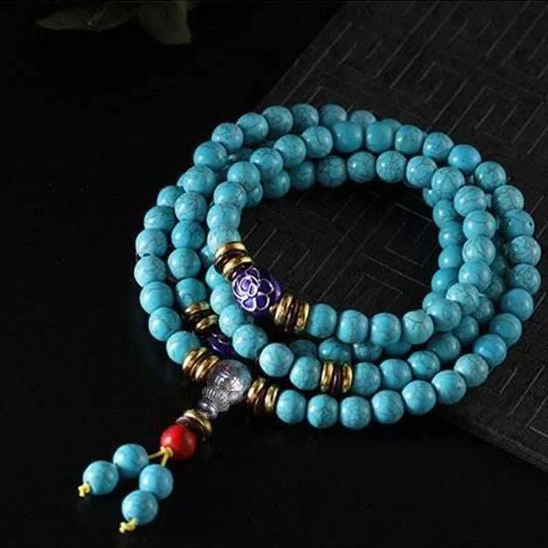 Red Turquoise Amber Turquoise Bead Protection Bracelet Necklace Mala
