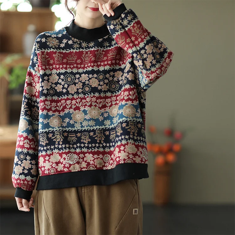Printed Half Turtleneck Pullover Sweater - yankia