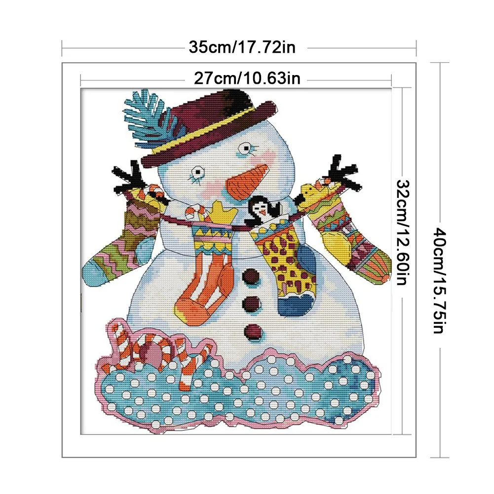 DIY Stamped Cross Stitch 14CT Partial Embroidery 35*40cm - Christmas Snowman