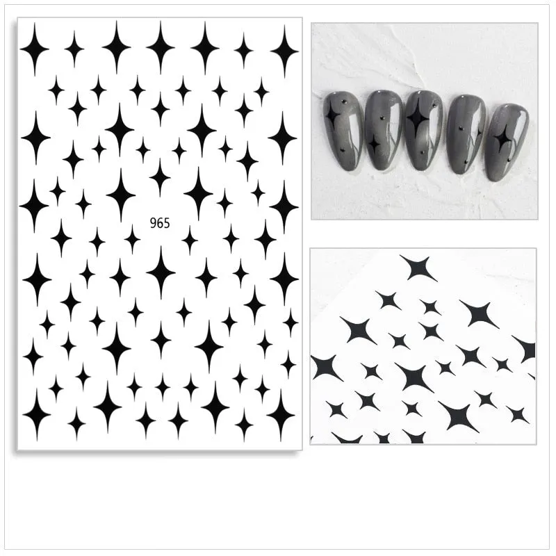 Black Red 3D Nail Sticker Self Adhesive Love Heart Star Butterfly Flower Nail Decals Slider DIY Nail Art Decoration-Nail Inspo