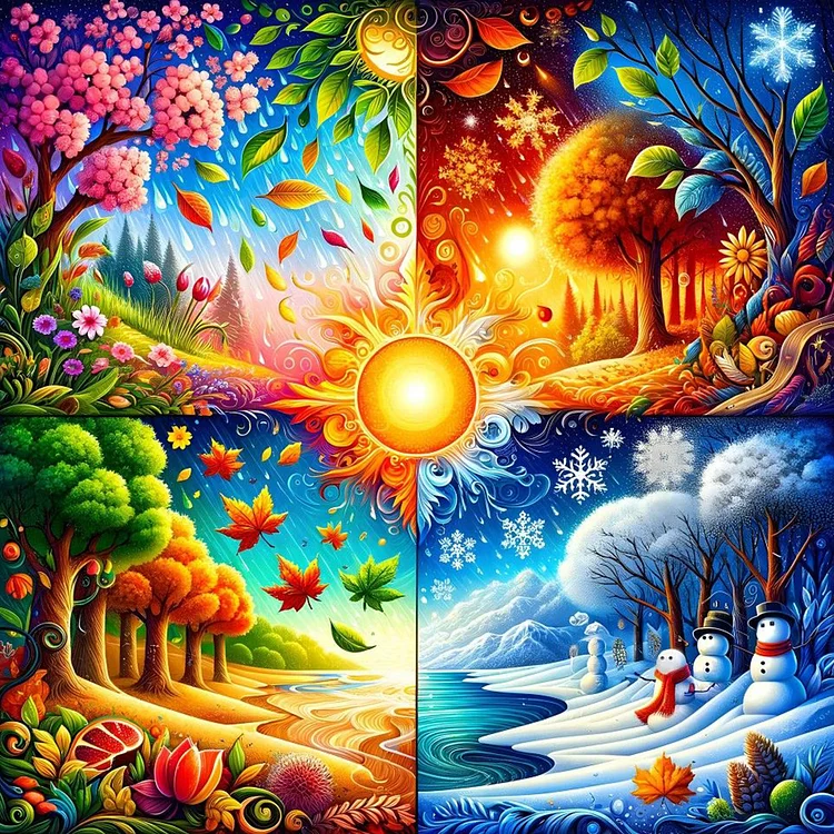 Seasonal Trees 40*40CM (Canvas) Full Round Drill Diamond Painting gbfke