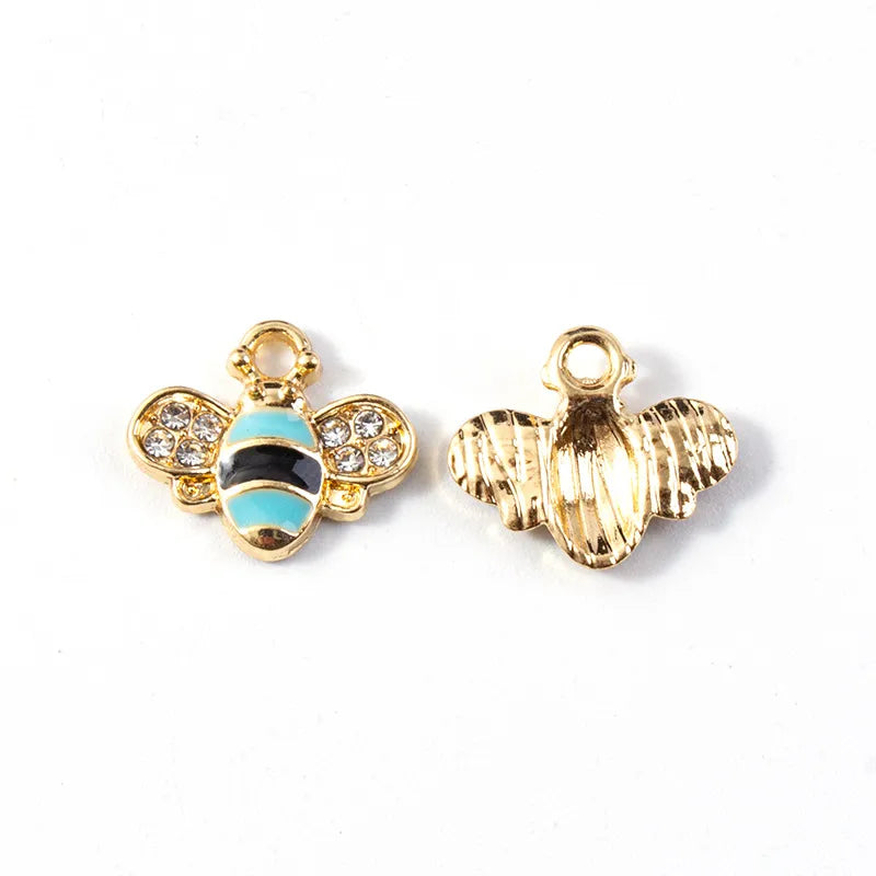 10 PCS/Package Hole 2~2.9mm Alloy Rhinestones Bee Pendant