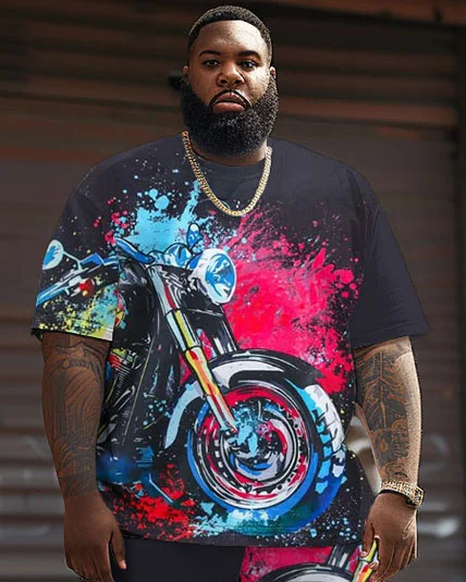 Street Casual Splash Ink Art Motorcycle Print Large Men's Suit