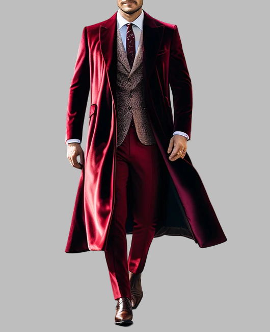 Okaywear Business Velvet Turndown Collar Solid Overcoat